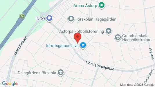Bostadsrätter till salu i Åstorp - kort over placeringen