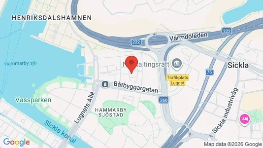 Lägenheter att hyra i Hammarbyhamnen - kort over placeringen