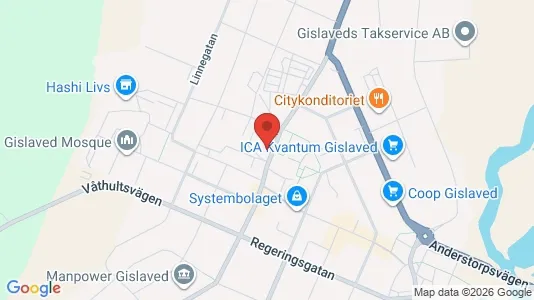 Bostadsrätter till salu i Gislaved - kort over placeringen