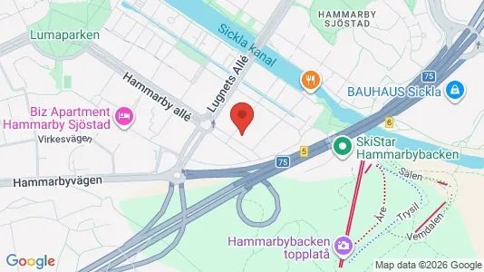 Lägenheter att hyra i Hammarbyhamnen - kort over placeringen